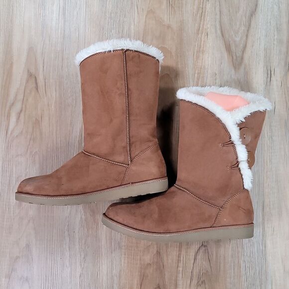 💜SO Brown & Cream Faux Fur Lined Junebug Boots Size 10 - Picture 5 of 15